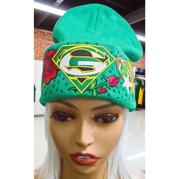 Green Bay Packers Beanie design with Log, roses, stars, football and rhinestones - Picture 1 of 5